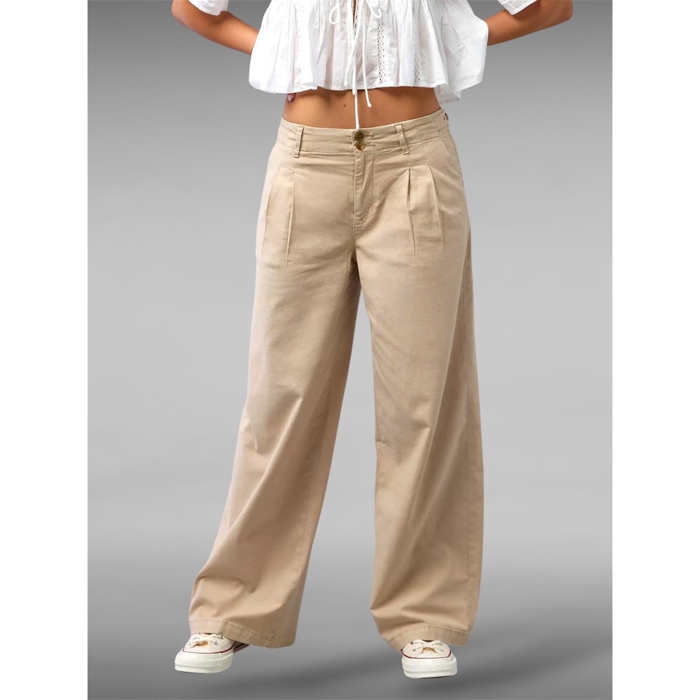 American Eagle Super High-Rise Wide Leg Pleated Khaki Pants Tan Size 10 Long